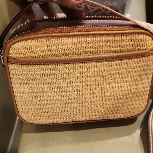 Karl Lagerfeld Brown Leather and Woven Crossbody Bag W Charms & Guitar Strap NWT - Picture 10 of 11